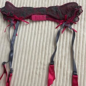 Gray + pink lace garter belt